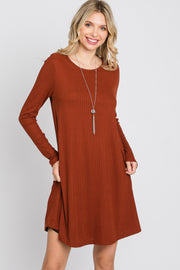 Rust Ribbed Long Sleeve Dress