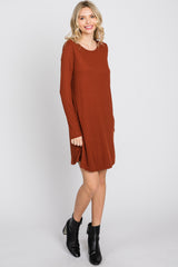 Rust Ribbed Long Sleeve Dress