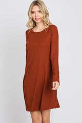 Rust Ribbed Long Sleeve Dress