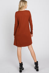 Rust Ribbed Long Sleeve Dress