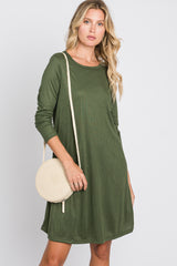 Olive Ribbed Long Sleeve Dress