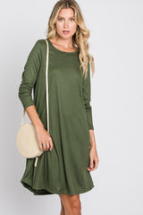 Olive Ribbed Long Sleeve Dress