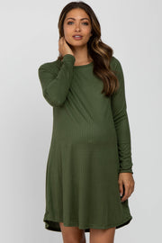 Olive Ribbed Long Sleeve Maternity Dress