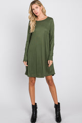 Olive Ribbed Long Sleeve Dress