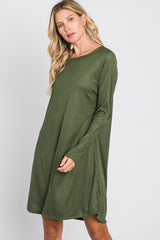 Olive Ribbed Long Sleeve Dress