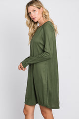 Olive Ribbed Long Sleeve Dress