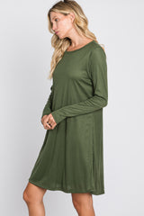 Olive Ribbed Long Sleeve Dress