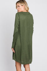 Olive Ribbed Long Sleeve Dress