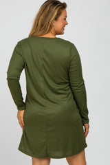 Olive Ribbed Long Sleeve Plus Maternity Dress