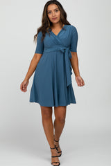 Blue Waist Tie Nursing Dress