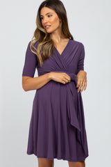 Plum Waist Tie Maternity Nursing Dress