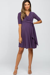 Plum Waist Tie Maternity Nursing Dress