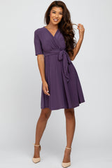 Plum Waist Tie Maternity Nursing Dress