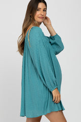 Turquoise Textured Dot Square Neck Maternity Dress