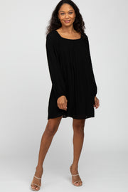 Black Textured Dot Square Neck Dress