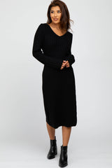 Black Back Tie Maternity Midi Dress