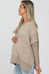 Taupe V-Neck Brushed Maternity Knit Top