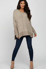 Taupe V-Neck Brushed Knit Top