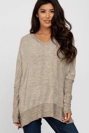 Taupe V-Neck Brushed Knit Top