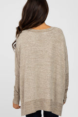 Taupe V-Neck Brushed Knit Top