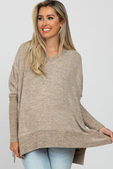 Taupe V-Neck Brushed Maternity Knit Top