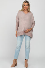 Mauve V-Neck Brushed Maternity Knit Top