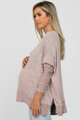 Mauve V-Neck Brushed Maternity Knit Top