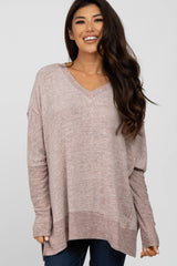 Mauve V-Neck Brushed Maternity Knit Top