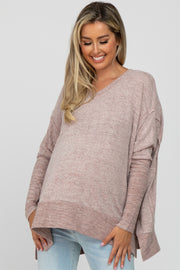 Mauve V-Neck Brushed Maternity Knit Top