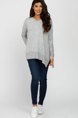 Heather Grey V-Neck Brushed Knit Top