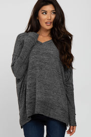 Charcoal V-Neck Brushed Knit Top