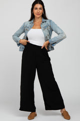 Black Ruffle Waist Wide Leg Pants