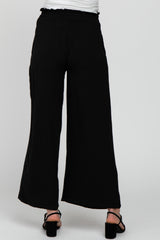 Black Ruffle Waist Wide Leg Maternity Pants