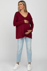 Burgundy V-Neck Maternity Top