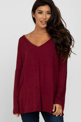 Burgundy V-Neck Maternity Top