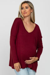 Burgundy V-Neck Maternity Top