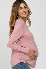 Light Pink Basic Long Sleeve Maternity Top