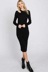 Black Ribbed Cutout Fitted Dress