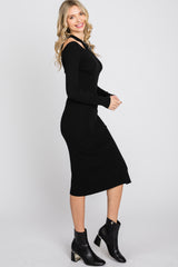 Black Ribbed Cutout Fitted Dress