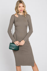 Olive Ribbed Cutout Fitted Dress