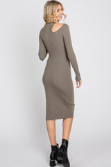 Olive Ribbed Cutout Fitted Dress