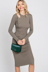 Olive Ribbed Cutout Fitted Dress