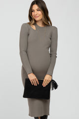 Olive Ribbed Cutout Maternity Fitted Dress