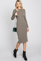 Olive Ribbed Cutout Fitted Dress