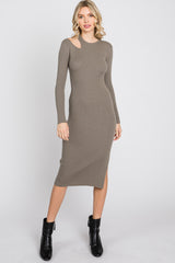 Olive Ribbed Cutout Fitted Dress