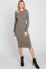 Olive Ribbed Cutout Fitted Dress