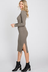 Olive Ribbed Cutout Fitted Dress