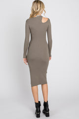 Olive Ribbed Cutout Fitted Dress