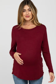 Burgundy Basic Long Sleeve Maternity Top