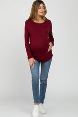 Burgundy Basic Long Sleeve Maternity Top